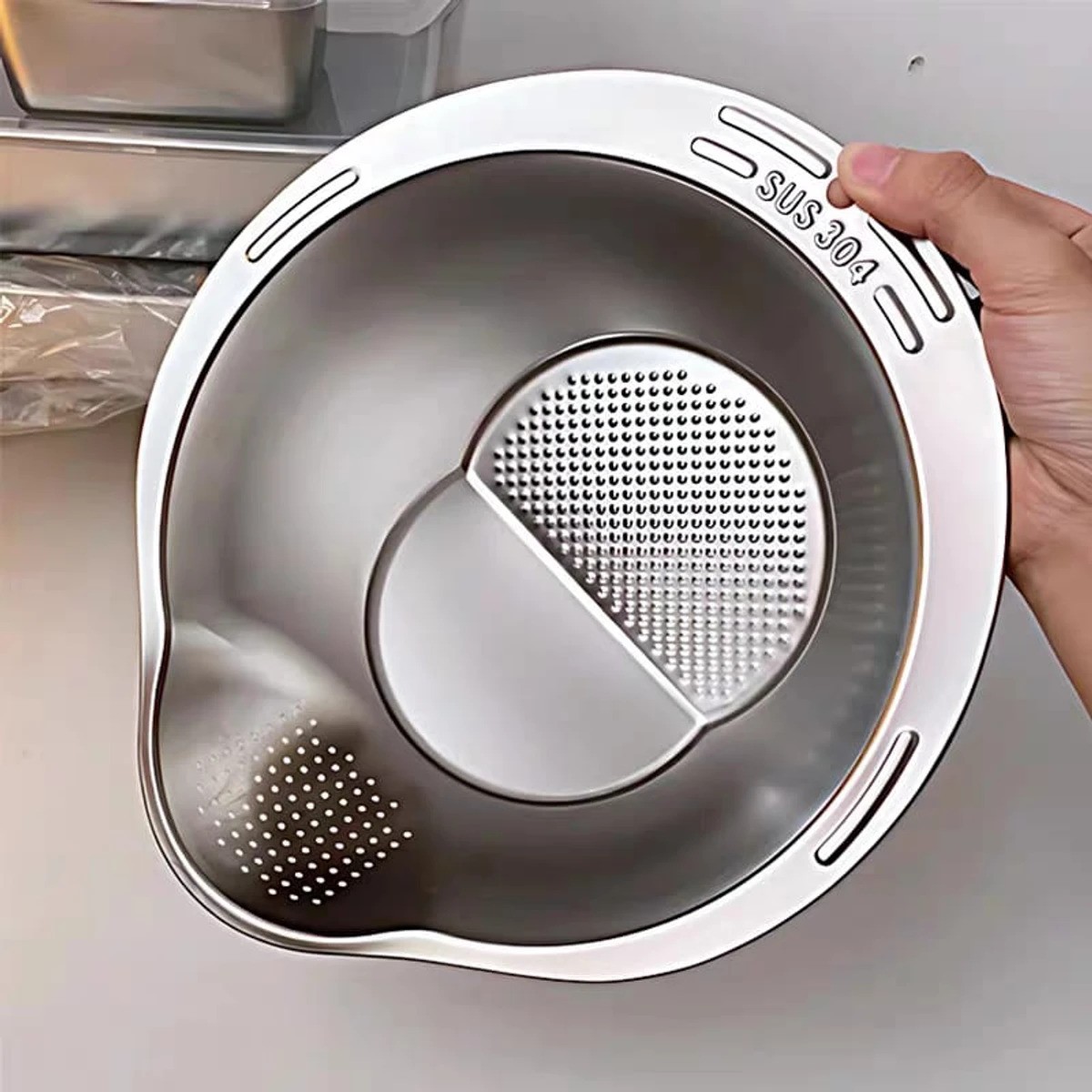 Stainless Steel Rice Washing Bowl - Image 2